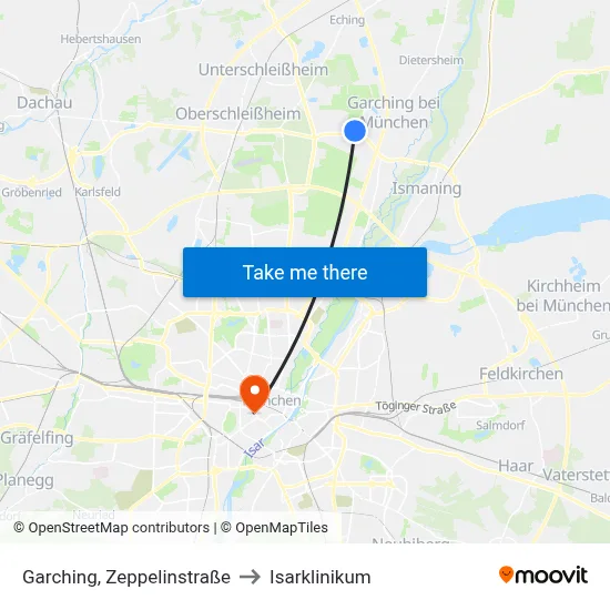 Garching, Zeppelinstraße to Isarklinikum map