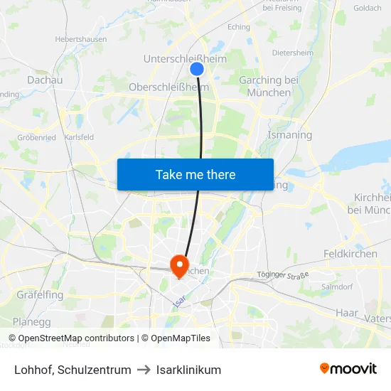 Lohhof, Schulzentrum to Isarklinikum map