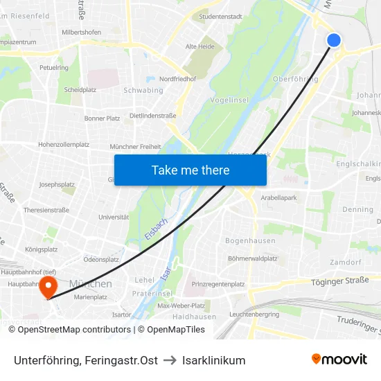 Unterföhring, Feringastr.Ost to Isarklinikum map