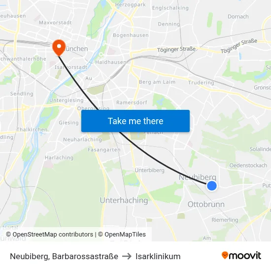 Neubiberg, Barbarossastraße to Isarklinikum map