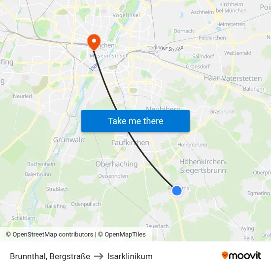 Brunnthal, Bergstraße to Isarklinikum map