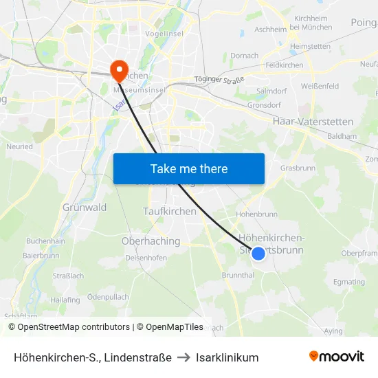 Höhenkirchen-S., Lindenstraße to Isarklinikum map