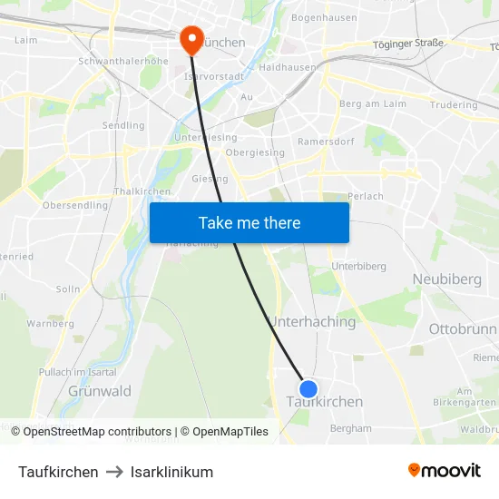 Taufkirchen to Isarklinikum map