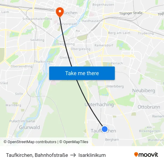Taufkirchen, Bahnhofstraße to Isarklinikum map