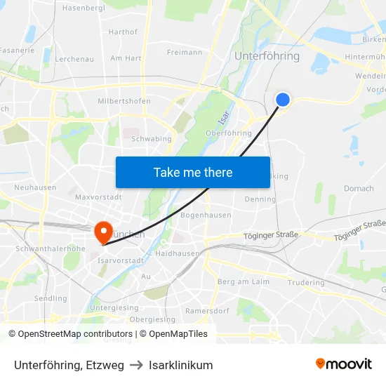 Unterföhring, Etzweg to Isarklinikum map