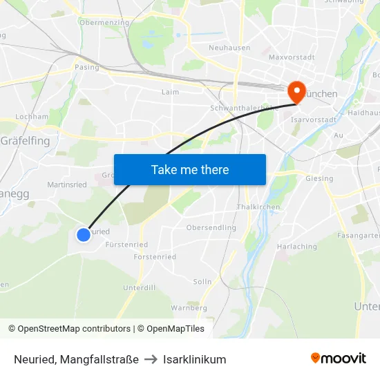 Neuried, Mangfallstraße to Isarklinikum map