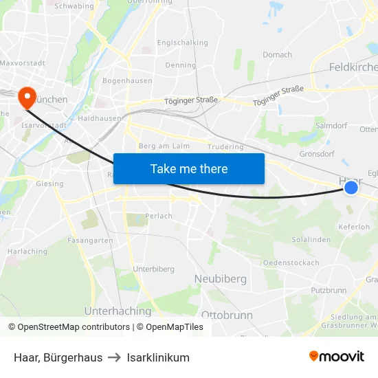 Haar, Bürgerhaus to Isarklinikum map
