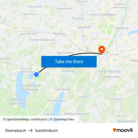 Steinebach to Isarklinikum map