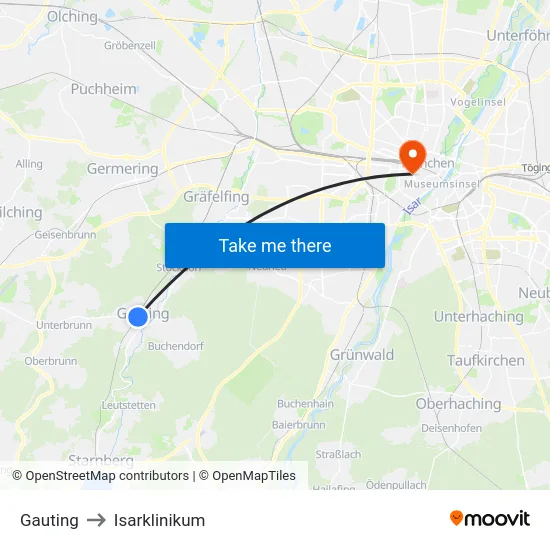 Gauting to Isarklinikum map
