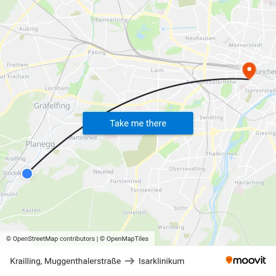 Krailling, Muggenthalerstraße to Isarklinikum map