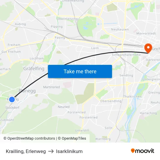 Krailling, Erlenweg to Isarklinikum map