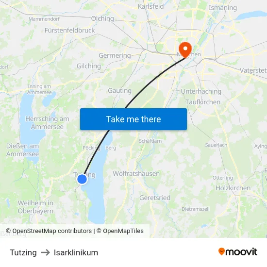 Tutzing to Isarklinikum map