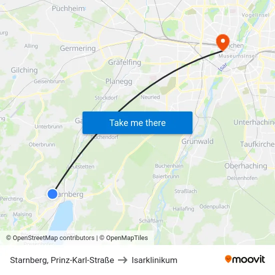 Starnberg, Prinz-Karl-Straße to Isarklinikum map