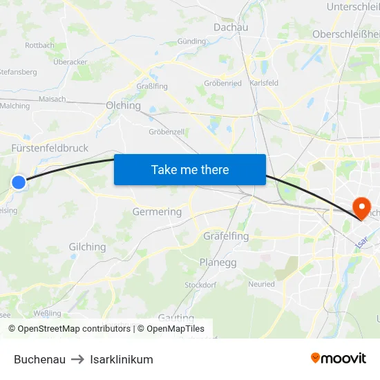 Buchenau to Isarklinikum map