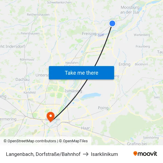 Langenbach, Dorfstraße/Bahnhof to Isarklinikum map