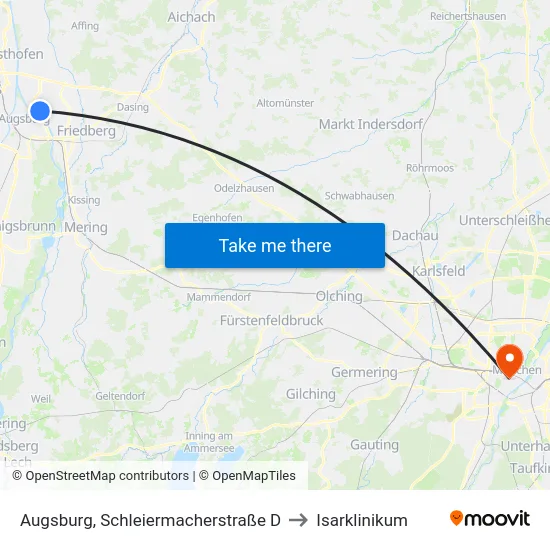 Augsburg, Schleiermacherstraße D to Isarklinikum map