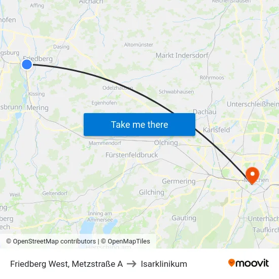Friedberg West, Metzstraße A to Isarklinikum map