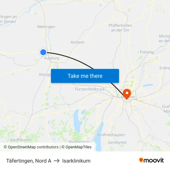 Täfertingen, Nord A to Isarklinikum map