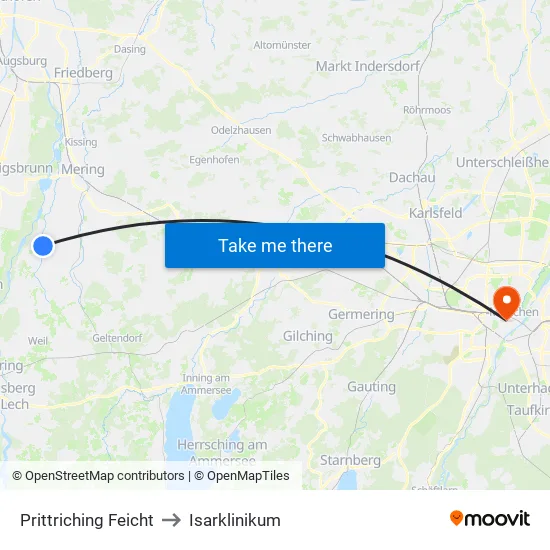 Prittriching Feicht to Isarklinikum map