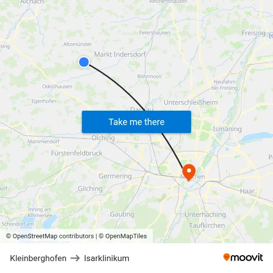 Kleinberghofen to Isarklinikum map