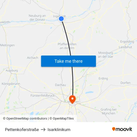 Pettenkoferstraße to Isarklinikum map