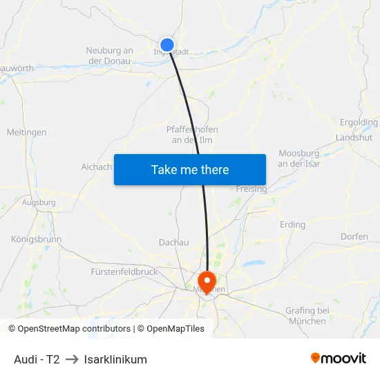 Audi - T2 to Isarklinikum map