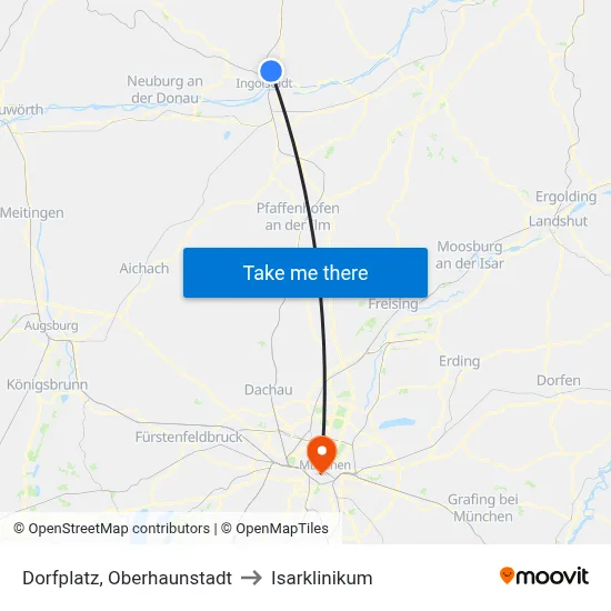 Dorfplatz, Oberhaunstadt to Isarklinikum map