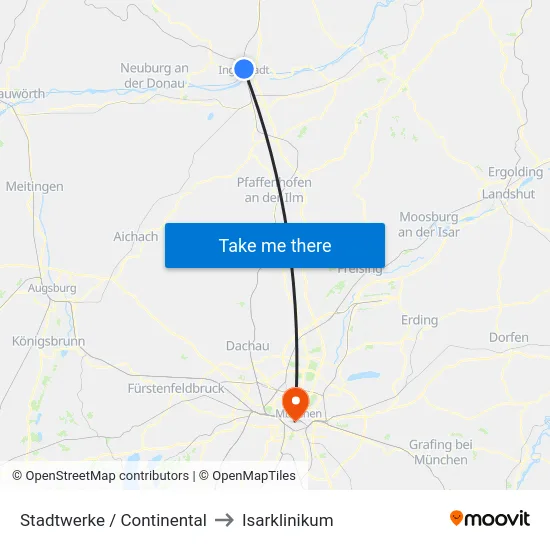 Stadtwerke / Continental to Isarklinikum map