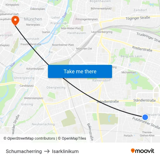 Schumacherring to Isarklinikum map
