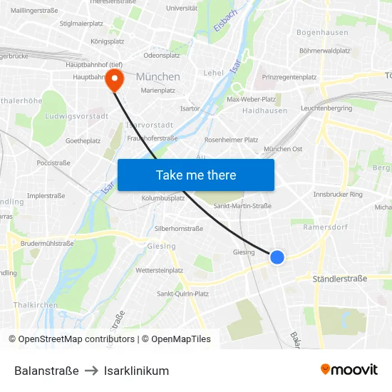 Balanstraße to Isarklinikum map