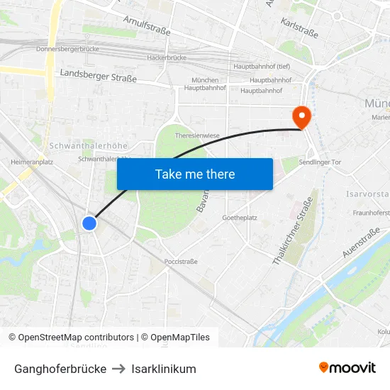 Ganghoferbrücke to Isarklinikum map