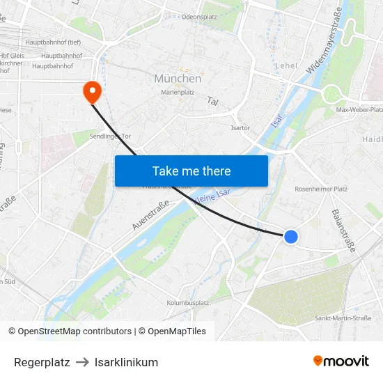 Regerplatz to Isarklinikum map