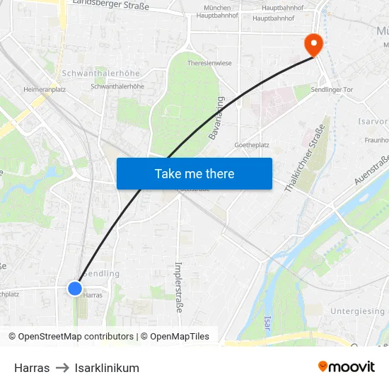 Harras to Isarklinikum map