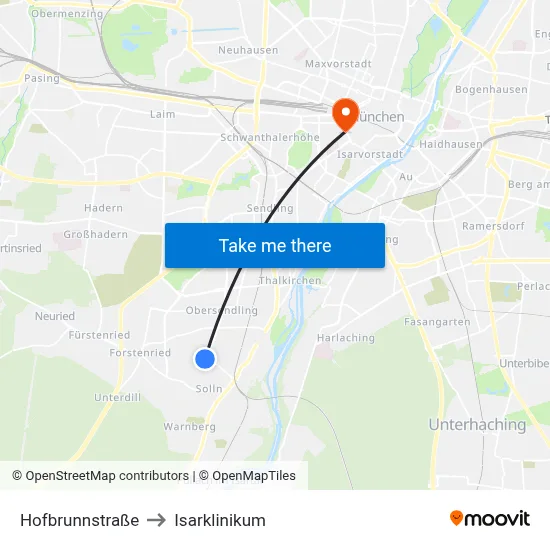 Hofbrunnstraße to Isarklinikum map