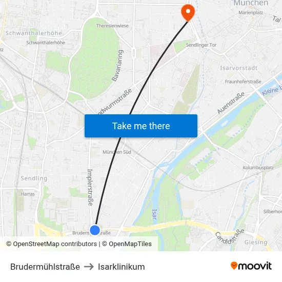 Brudermühlstraße to Isarklinikum map