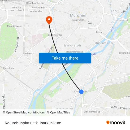Kolumbusplatz to Isarklinikum map