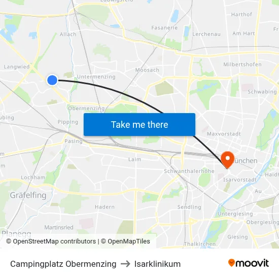 Campingplatz Obermenzing to Isarklinikum map