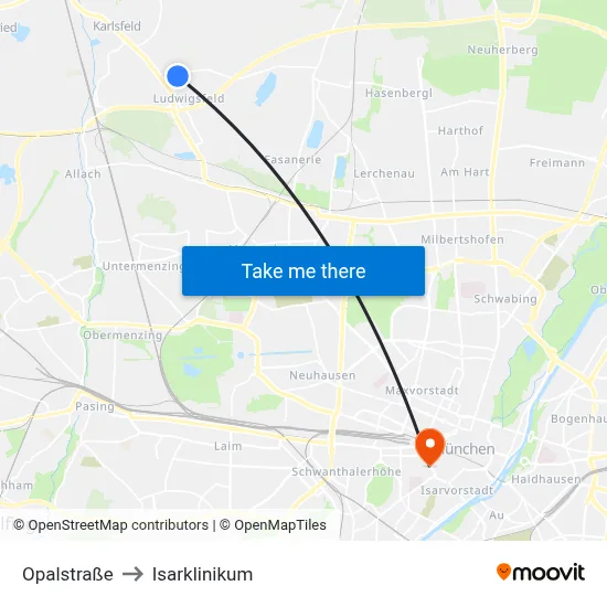 Opalstraße to Isarklinikum map