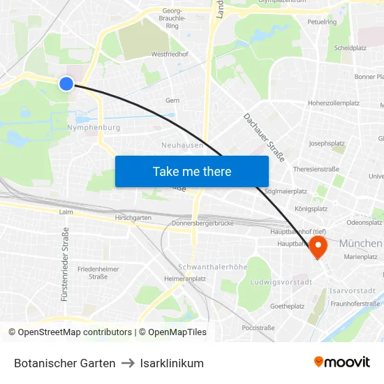 Botanischer Garten to Isarklinikum map