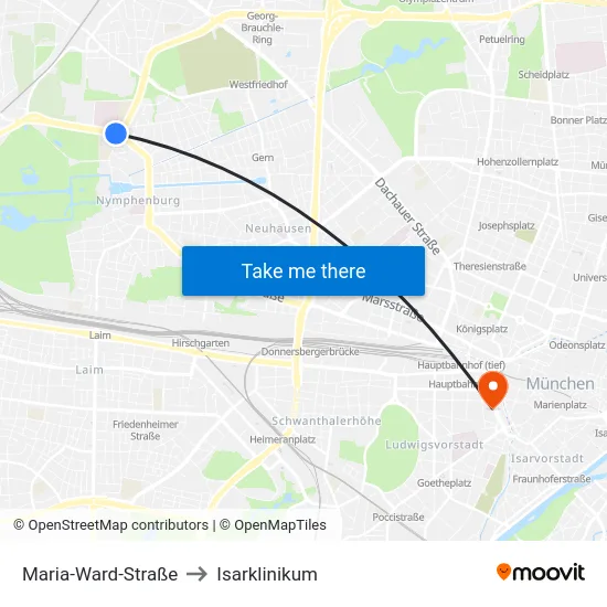 Maria-Ward-Straße to Isarklinikum map