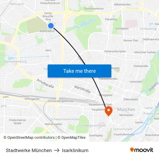 Stadtwerke München to Isarklinikum map
