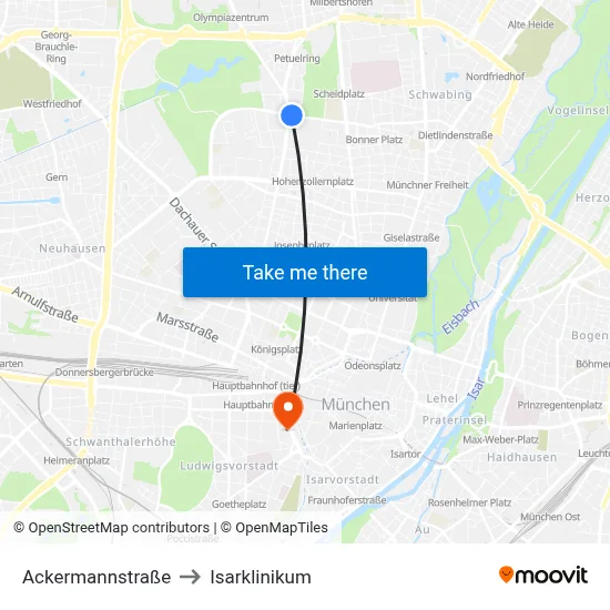 Ackermannstraße to Isarklinikum map