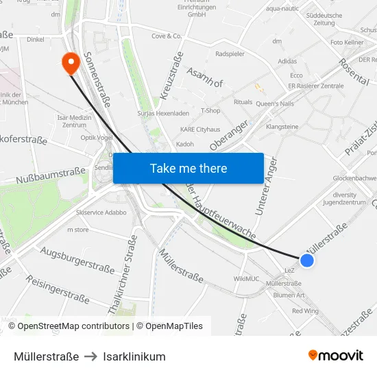 Müllerstraße to Isarklinikum map
