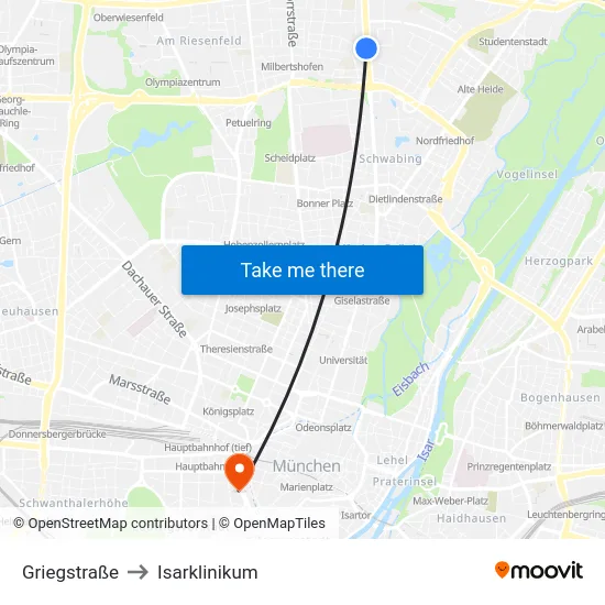 Griegstraße to Isarklinikum map