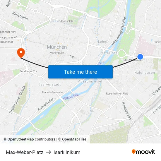 Max-Weber-Platz to Isarklinikum map