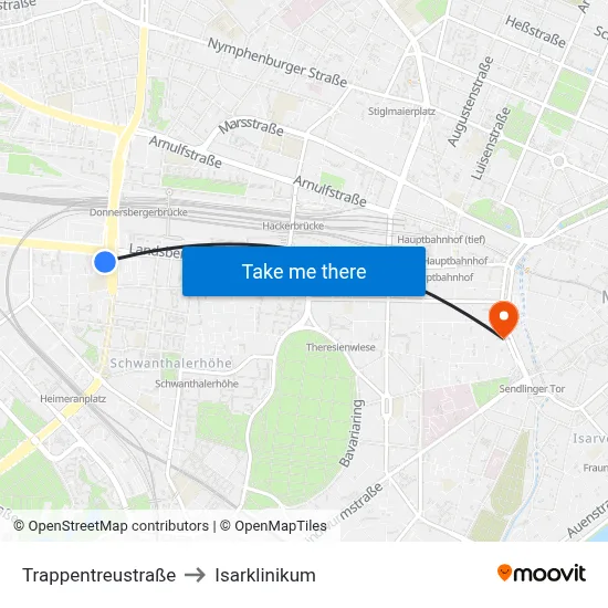 Trappentreustraße to Isarklinikum map