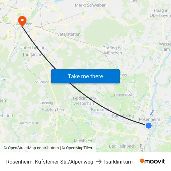 Rosenheim, Kufsteiner Str./Alpenweg to Isarklinikum map