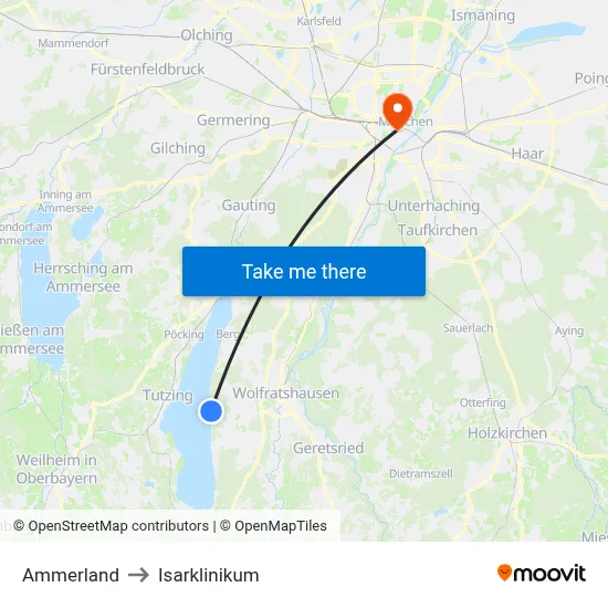 Ammerland to Isarklinikum map
