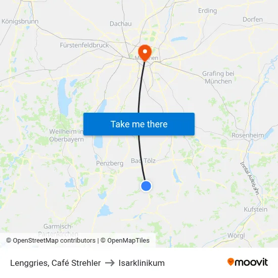 Lenggries, Café Strehler to Isarklinikum map
