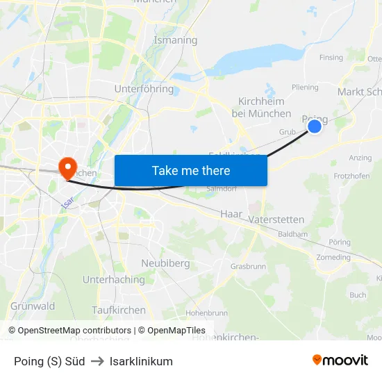 Poing (S) Süd to Isarklinikum map